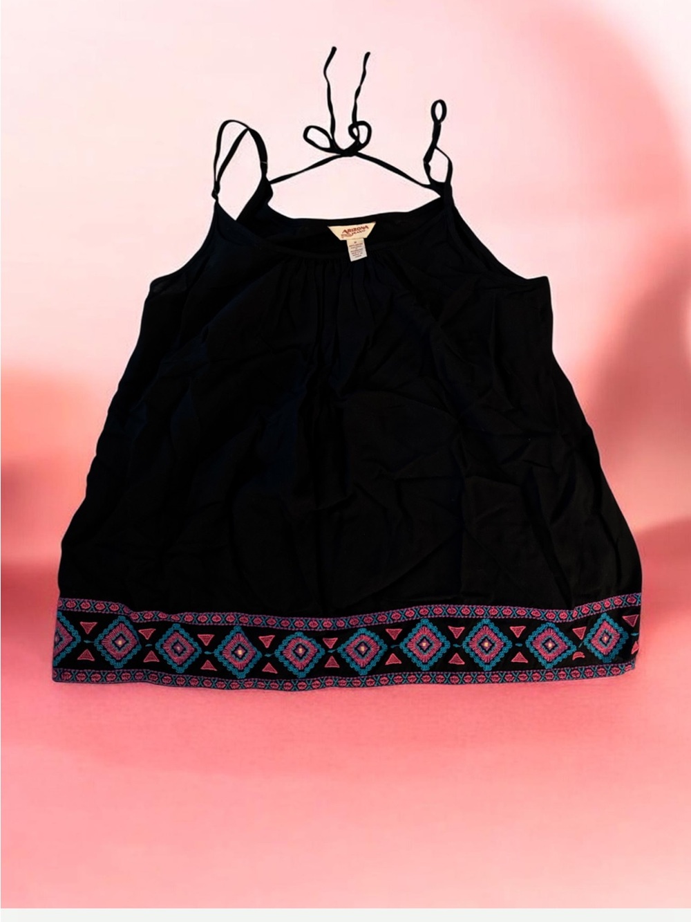 Arizona Jean Company Black Camisole with Turquoise and Pink Trim